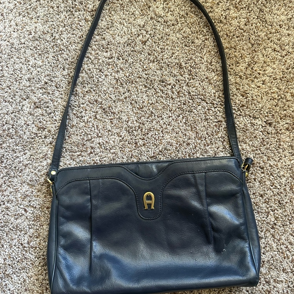 Etienne Aigner Chic Navy Leather Shoulder Bag